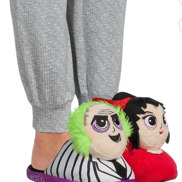 beetlejuice Shoes - Womens Plush Beetlejuice & Lydia Slippers iykyk big kids Sz.9/10